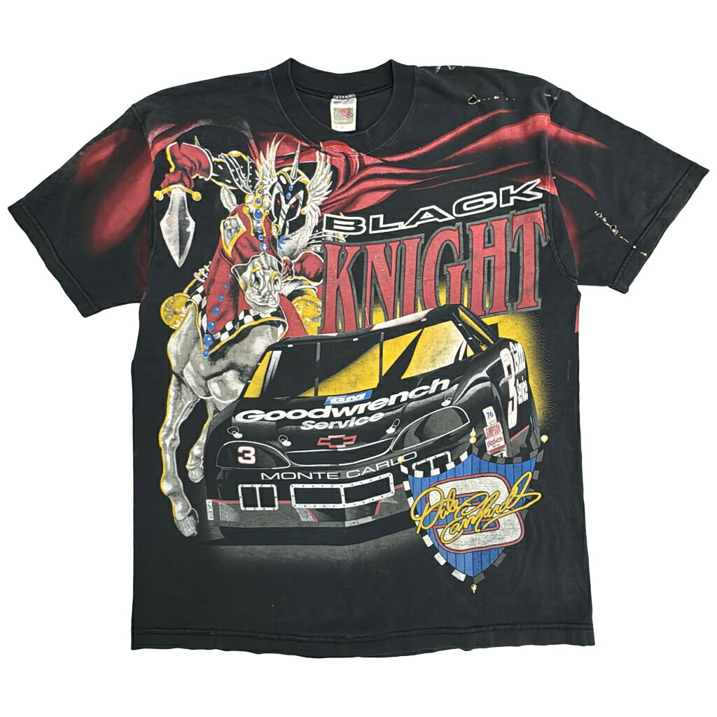 90年代 USA製 NASCAR ナスカー レーシング オールオーバープリントTシャツ ブラック(メンズ XL)中古 古着 Y4175