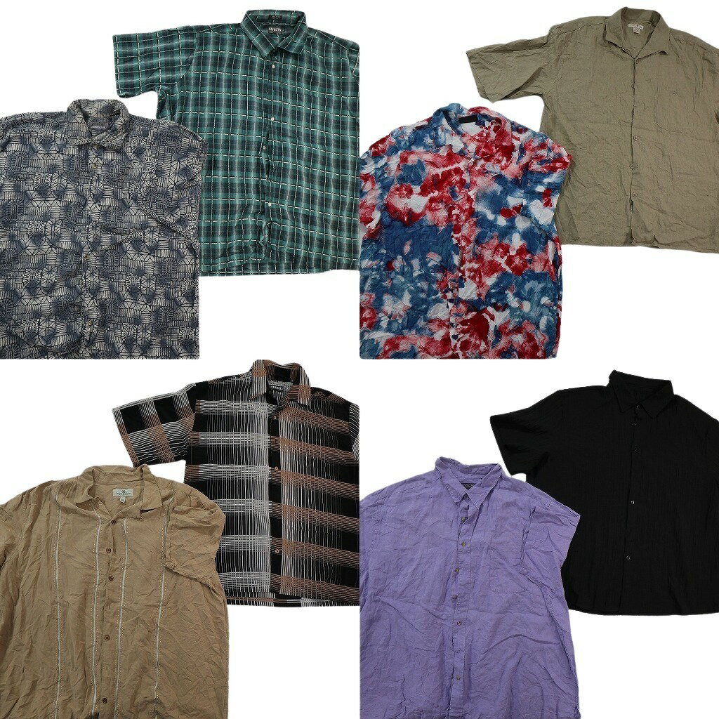 樂天商城 - 古着卸 まとめ売り 半袖シャツ MIX 8枚セット ( メンズ 3XL/4XL/5XL ) タイダイ柄 オープンカラー ベージュ チェック 中古 古着 NF0709
