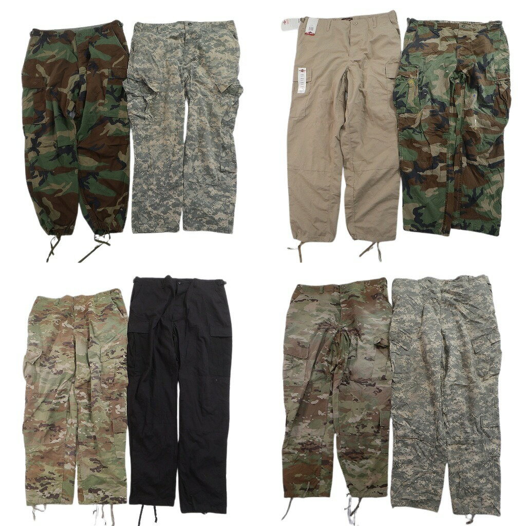 乐天商城 - 古着卸 まとめ売り 米軍実物・民間MIX ミリタリー ロングパンツ 8枚セット ( メンズ L ) デッドストック カモ柄 ブラック 中古 古着 NF0910
