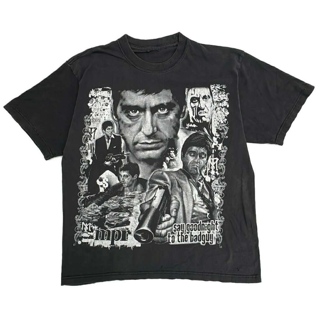 SCARFACE スカーフェイス トニー・モンタナ / アル・パチーノ 半袖Tシャツ ムービー ブラック(メンズ L相当)中古 古着 Y4777
