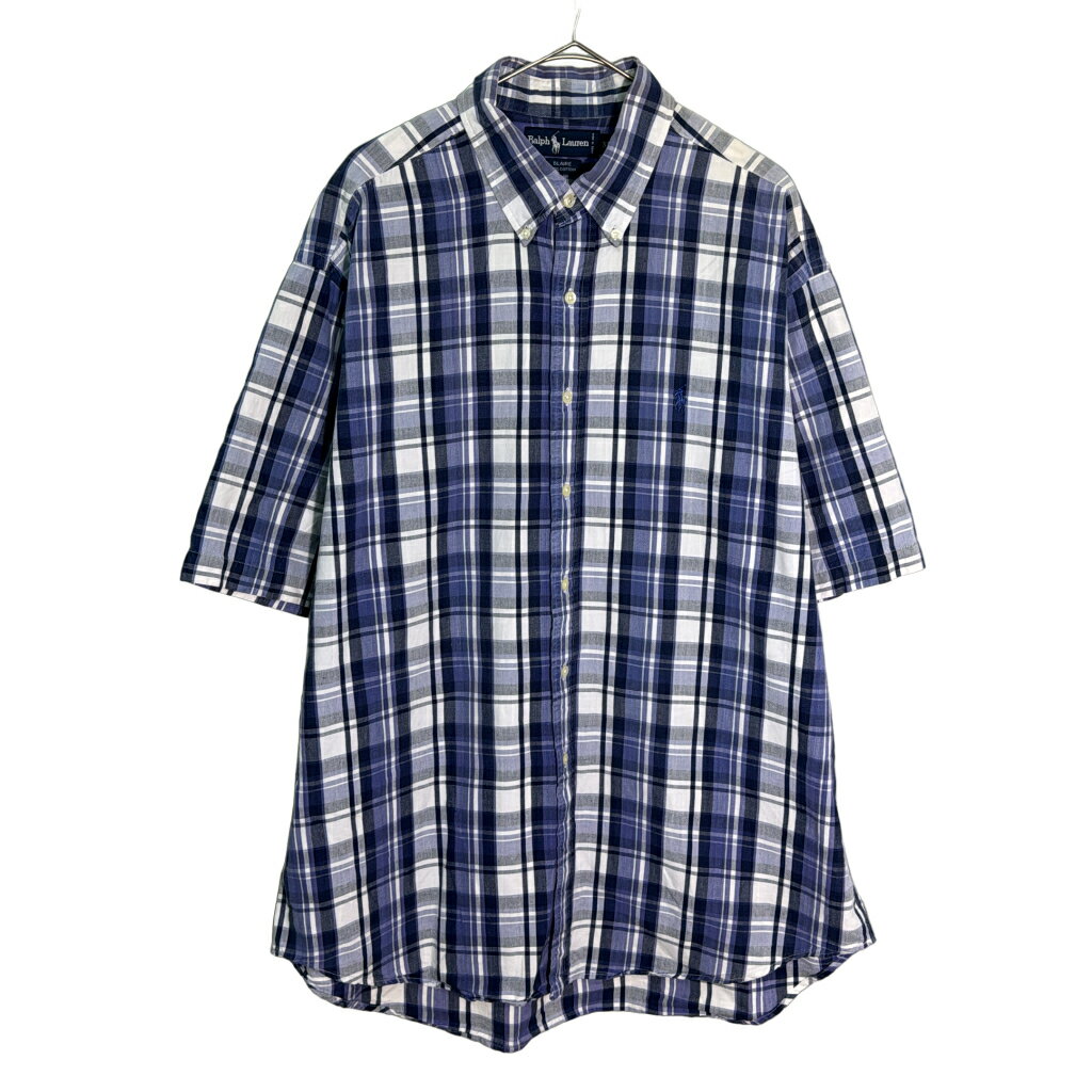 RALPH LAUREN ラルフローレン BLAIRE 半袖シャツ チェック ブルー(メンズ XL)中古 古着 Y4829