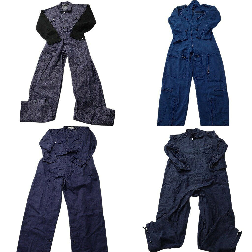 樂天商城 - 古着卸 まとめ売り ユーロワーク オールインワン つなぎ 4枚セット ( メンズ ) ネイビー ダブルフラップ 中古 古着 NF2131