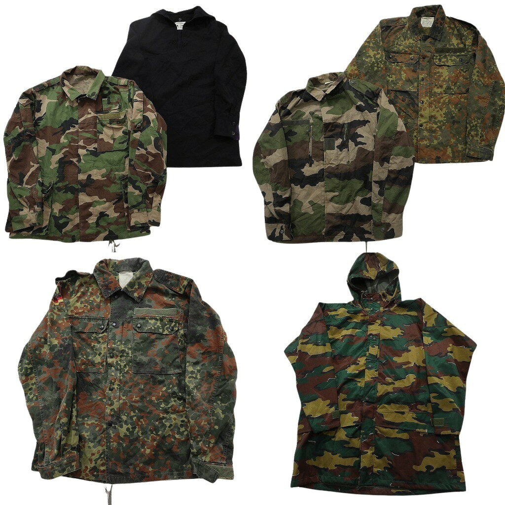 乐天商城 - 古着卸 まとめ売り ユーロミリタリー ジャケット 6枚セット ( メンズ ) ベルギー軍 ドイツ軍 無地 ブラック カモ柄 中古 古着 NF2740