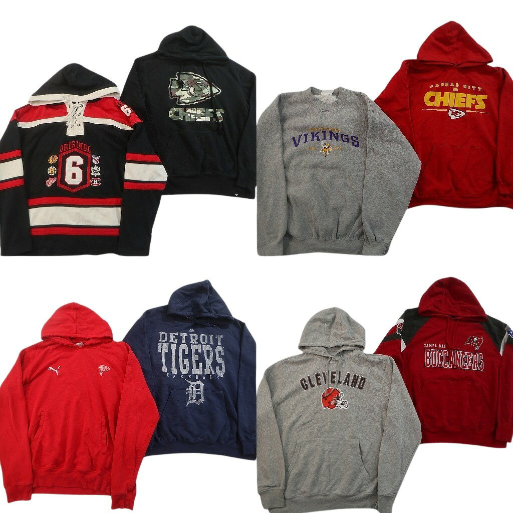 古着卸 まとめ売り プロチーム スウェット 8枚セット ( メンズ L ) フーディー MLB タイガース NFL チーフス 中古 古着 NF5815