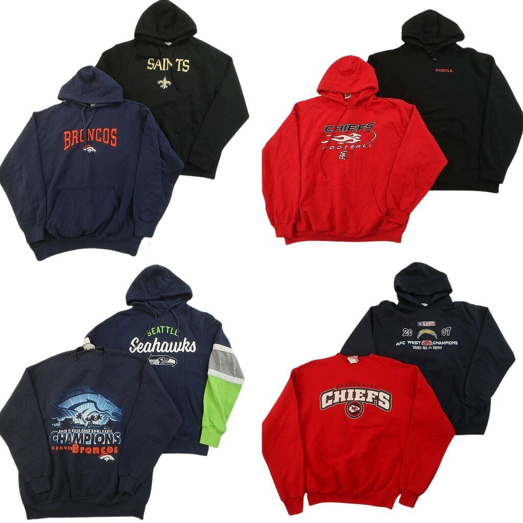 古着卸 まとめ売り プロチーム スウェット 8枚セット ( メンズ XL ) NFL チーフス シーホークス ブロンコス 中古 古着 NF8753