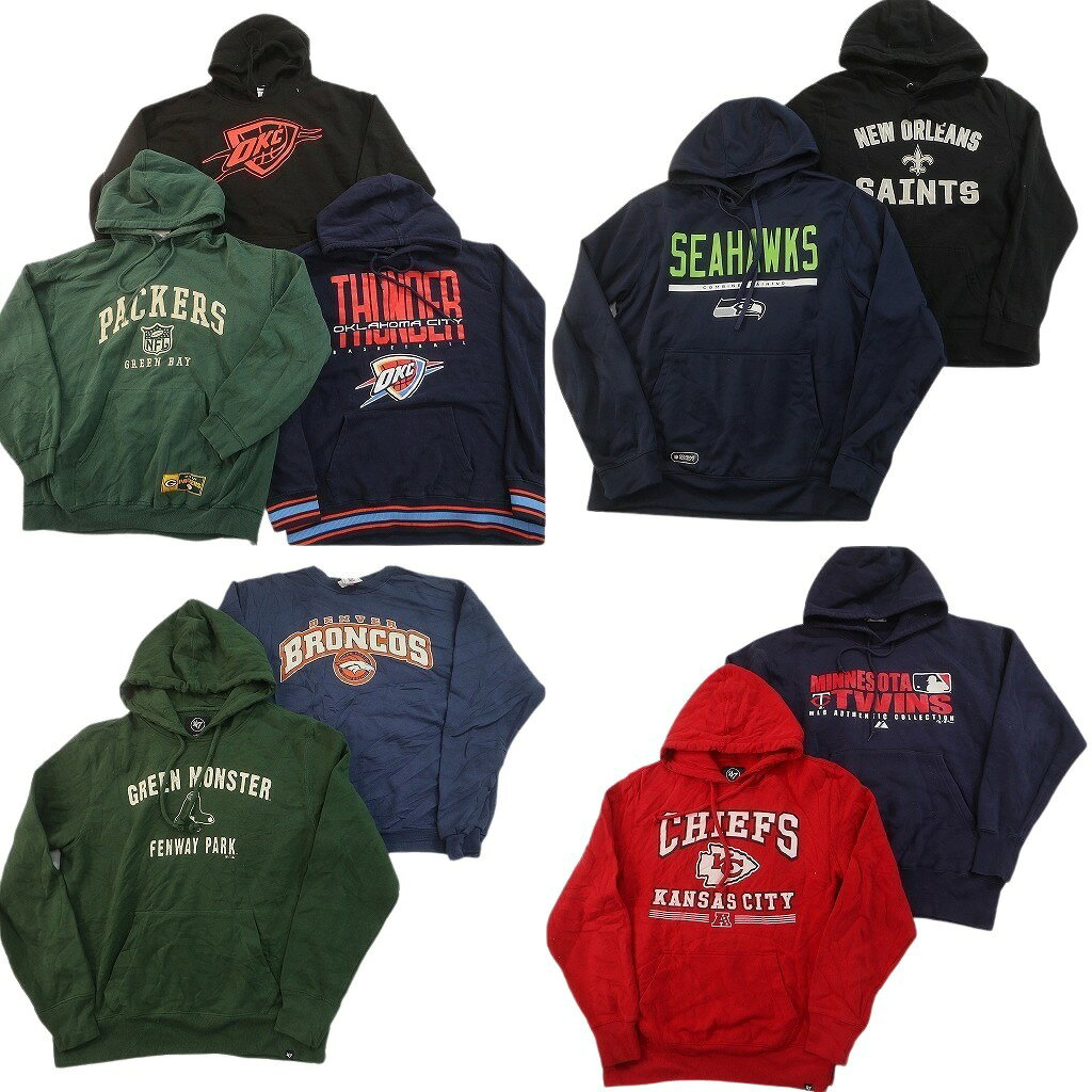 古着卸 まとめ売り プロチーム スウェット 9枚セット ( メンズ L/XL ) NFL NBA MLB レッドソックス チーフス セインツ 中古 古着 NF8758 heb-webstore-10252000 YAMAHISA USEDCLOTHINGSHOP パッケージ画像