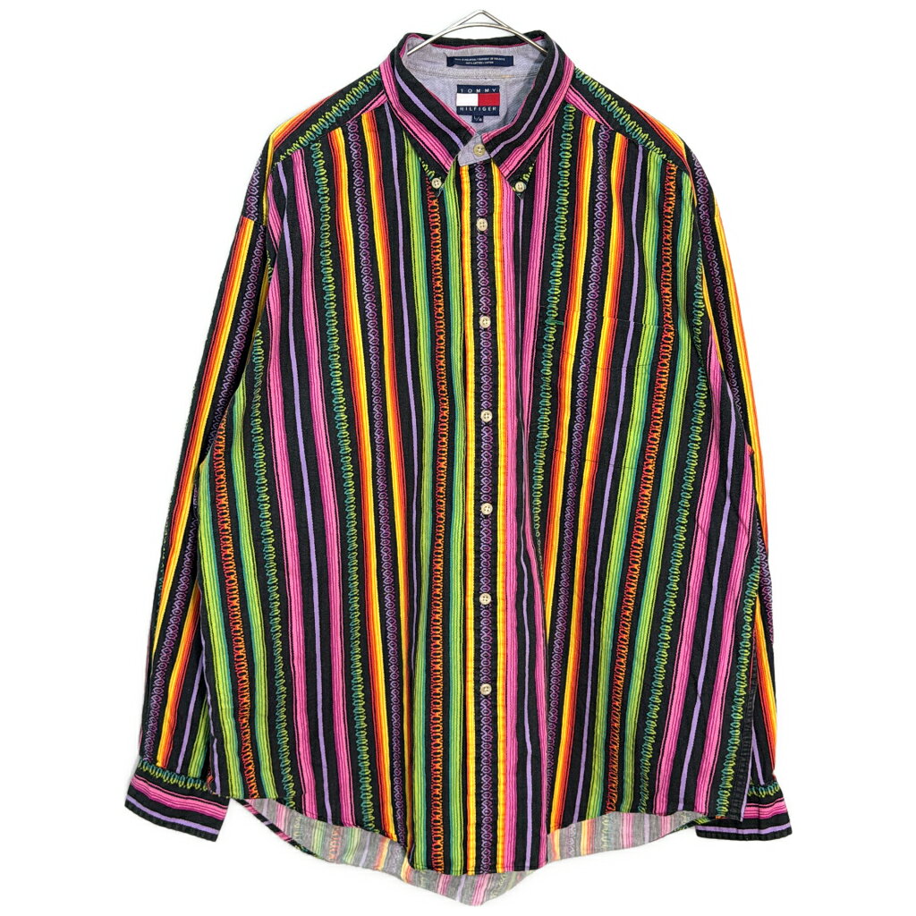 TOMMY HILFIGER トミーヒルフィガー ボタンダウン 長袖シャツ ストライプ(メンズ L)中古 古着 Y8592