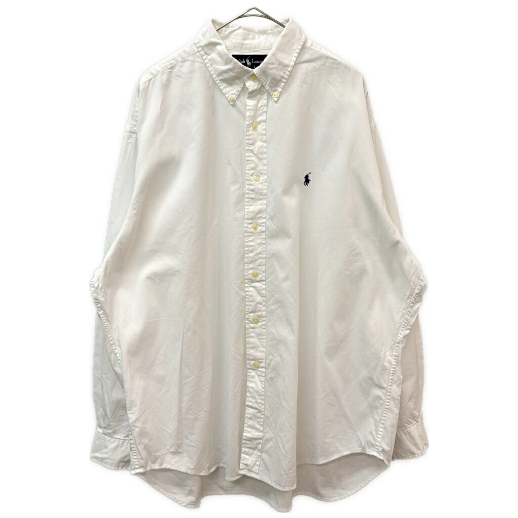 90年代 RALPH LAUREN ラルフローレン BLAIRE 長袖シャツ ホワイト(メンズ XL)中古 古着 Y8974