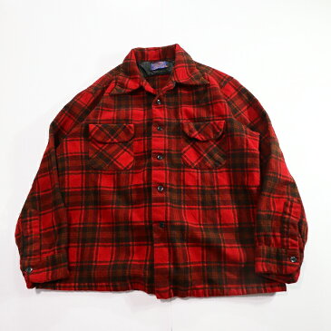 【中古】 70s USA製 PENDLETON ペンドルトン L/S ウール チェック 開襟 シャツ(XL) k7813