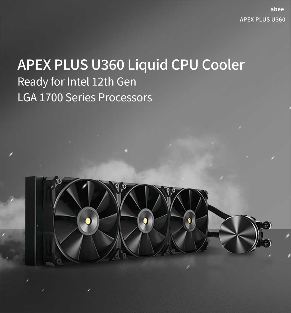 水冷クーラー 360mm abee アビー APEX PLUS U360 簡易水冷 CPUクーラー 45.2mm極厚ラジエーター 高静圧ファン ダブルボールベアリング 長寿命20万時間 PWM Intel LGA1700 LGA1200 AMD AM5 AM4 対応 液体クーラー 自作PC 冷却 パソコンパーツ