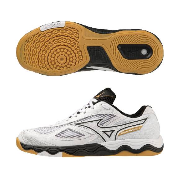 ミズノ 卓球シューズ ウエーブメダル7 81GA2315 02 ホワイト×ブラック×ゴールド 2E相当