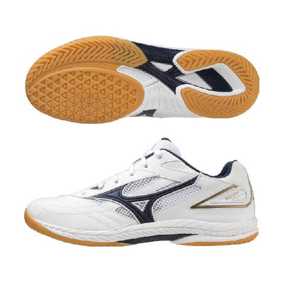 ミズノ 卓球シューズ ウエーブドライブ 9 81GA2205 14 ホワイト×ネイビー×ゴールド 2E相当