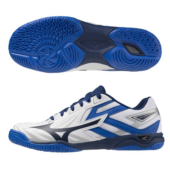 ミズノ ユニセックス 卓球シューズ ウエーブカイザーブルク8 81GA2420 01 ホワイト×ネイビー×ブルー 3E相当