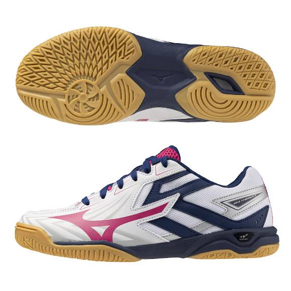 ミズノ ユニセックス 卓球シューズ ウエーブカイザーブルク8 81GA2420 04 ホワイト×ピンク×ネイビー 3E相当