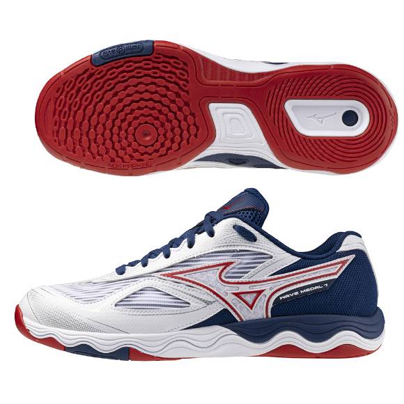 ミズノ ユニセックス 卓球シューズ ウエーブメダル7 WIDE 81GA2415 01 ホワイト×レッド×ネイビー 3E相当
