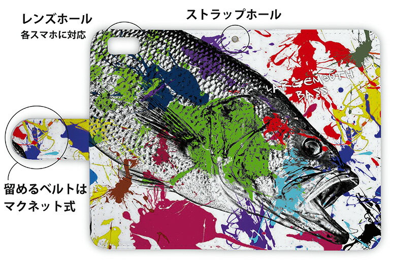 [アングラーズケース] 【手帳型】ブラックバス　ペンキペイント (商品コード：diary2015121204)