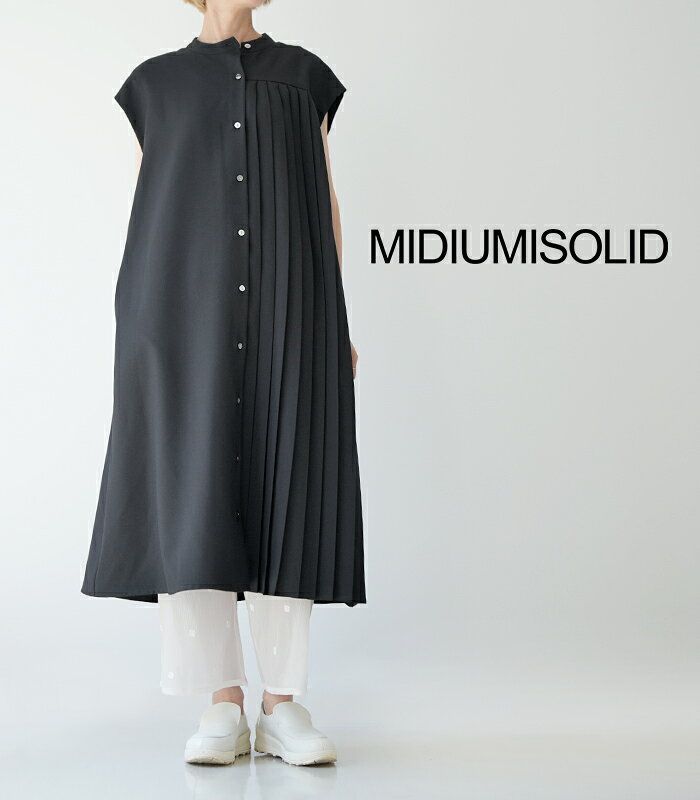 MIDIUMISOLID アシンメトリープリーツノースリーブワンピース 2WAY ブラック BLACK バンドカラー 無地 透け感なし ミディウミソリッド 別注 オールシーズン 冠婚葬祭 オフィス オケージョン 入学式 6168 レディースファッション【送料無料】