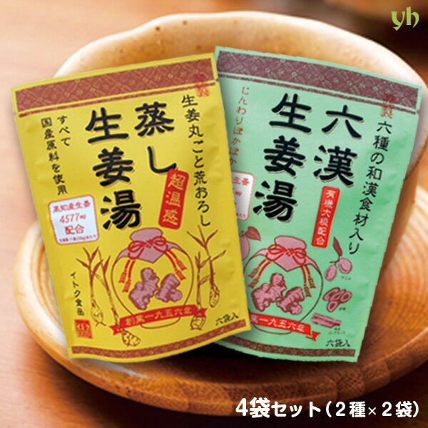 [4袋] 蒸し生姜湯・六漢生姜湯 16g×5p×各2袋 粉末 パウダー ショウガ 無添加 国産原料 生生姜 イトク食品 生姜湯 ジンジャーティー ショウガオール 生ショウガ 手軽 溶かすだけ簡単 健康 腸活 代謝 ダイエット 免疫力 冷え性 感染症予防 (55)