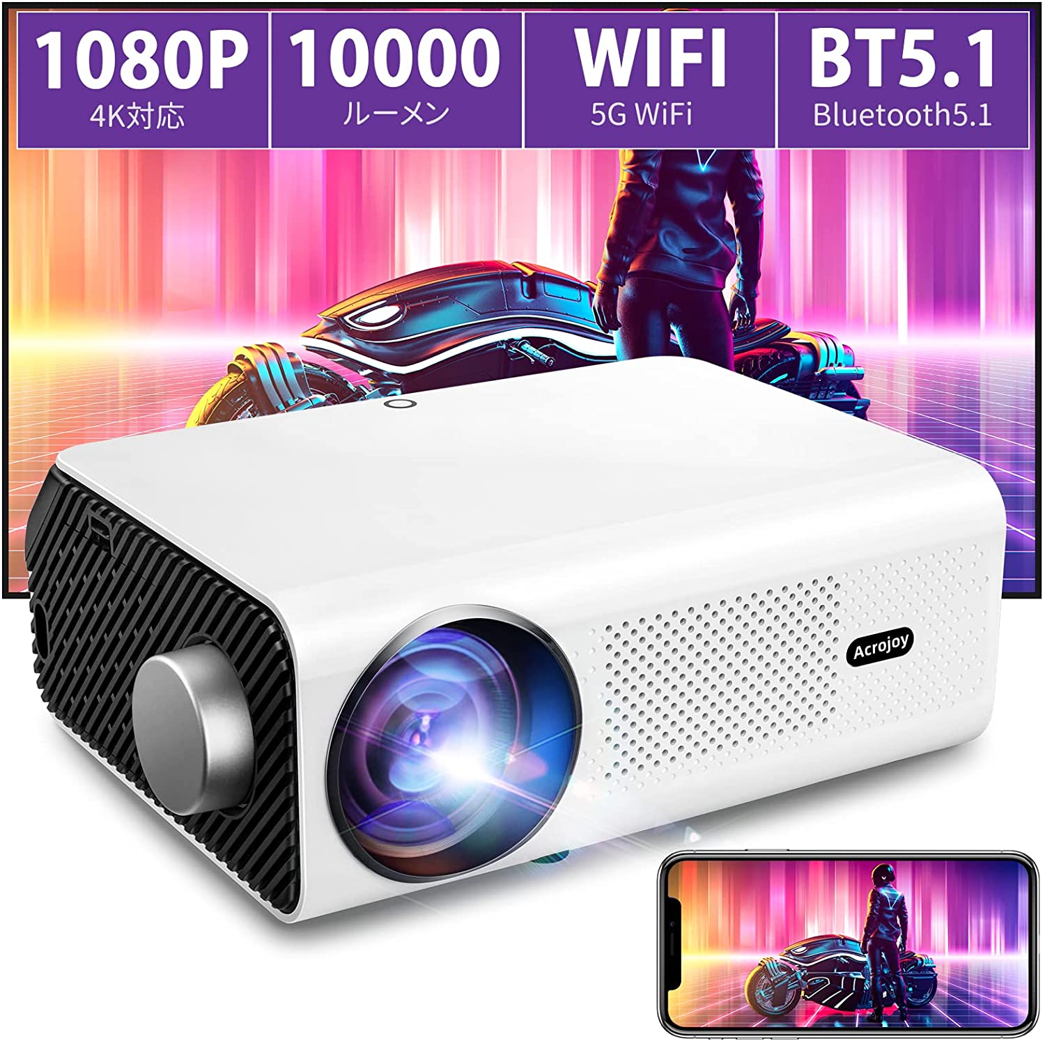  5 22P20{    yV  vWFN^[ A1080P 4KΉ  XN[t KŃhr[TEh 5.0GWiFi Bluetooth5.1 1980*1080P HD 10000Px F z[vWFN^[WiFi Bluetooth SWITCH p\R  