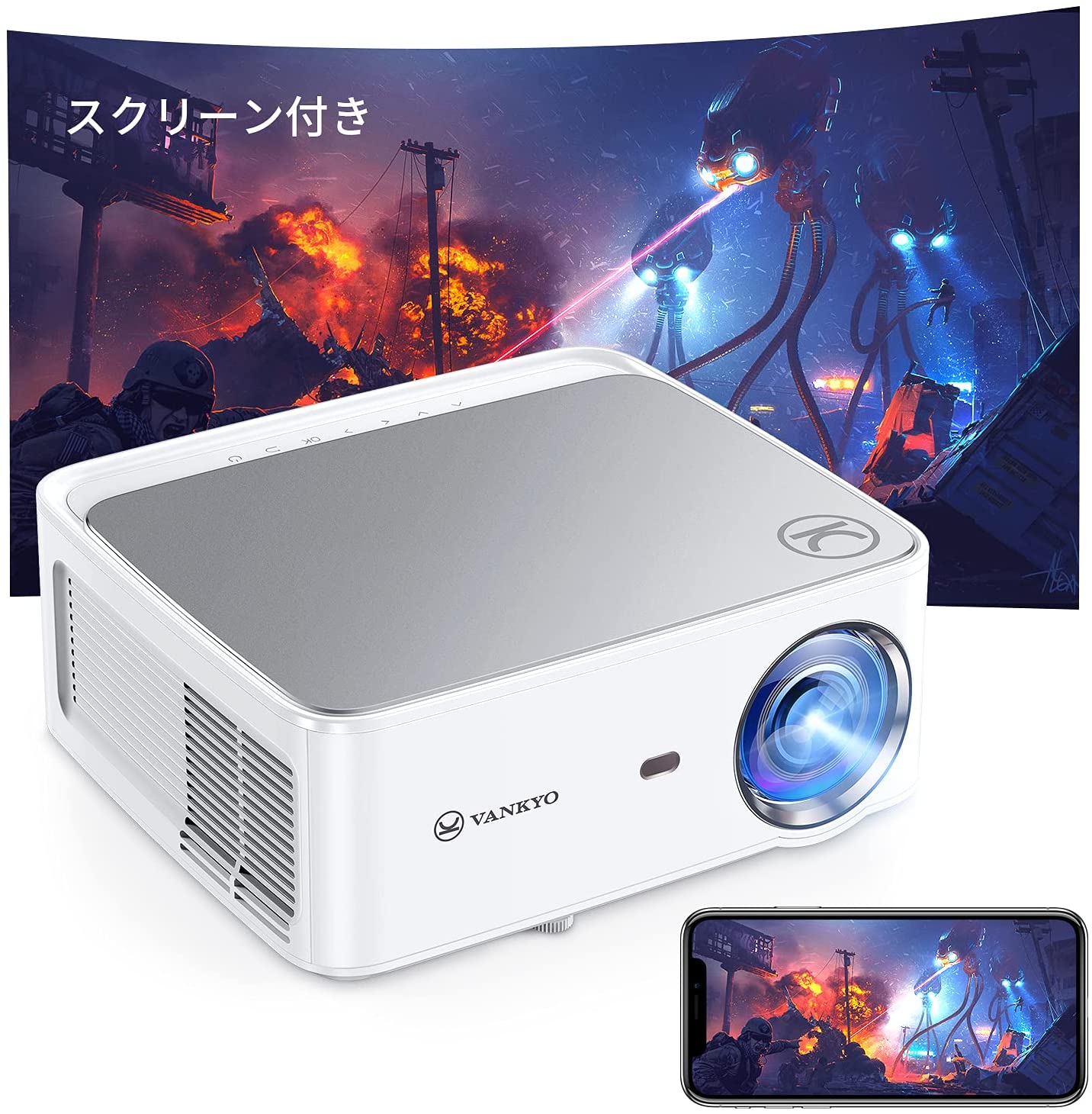 【9/11日までポイント20倍】VANKYO リアル1080Pプロジェクター【スクリーン付き】 9800高輝度 WIFI/5G ワイヤレス接続 データ4D台形補正 会議室サポート フロント/リア投影 スマホ/パソコン/タブレット/iPhone/TV Stick/ゲーム機/DVD L540W