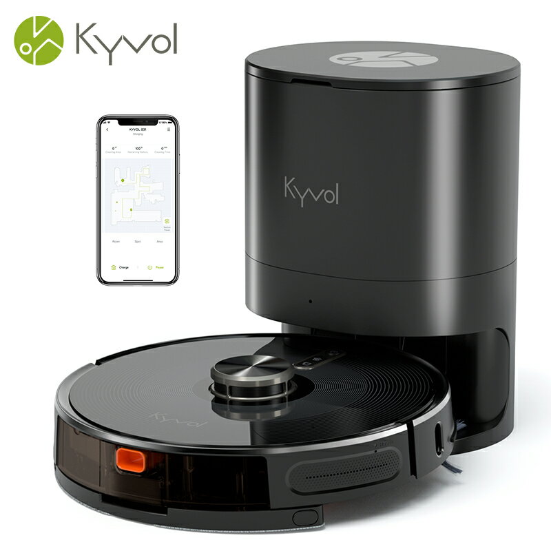 KYVOL（キーボル） ロボット掃除機 S31 自動ゴミ収集ボックス付き 水拭き可能 自動充電/ゴミ排出 トラブル回避/衝突・落下防止 3000Pa強吸引力 スマートマッピング App対応 ブラック