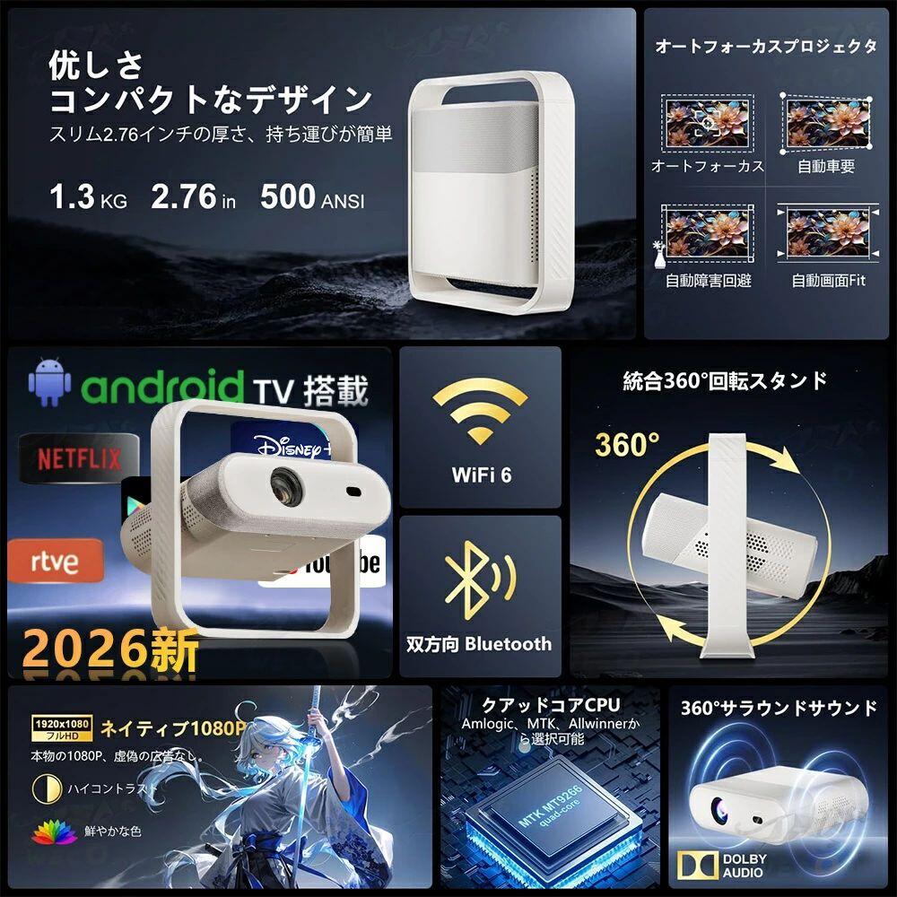 【最大2,000円OFFクーポン】1500ANSIルーメン 短距離投影 OS搭載 20Wスピーカー 家...