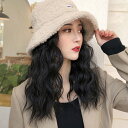 ボアハット レディース 冬用 ボア ベージュ バケットハットウィッグ ミディアム セミロング カール ウィッグ 帽子付き ウィッグ ロング毛付き帽子 送料無料 ウィッグ付き帽子 つけ毛 カール 自然 wig 帽子 ナチュラルブラック