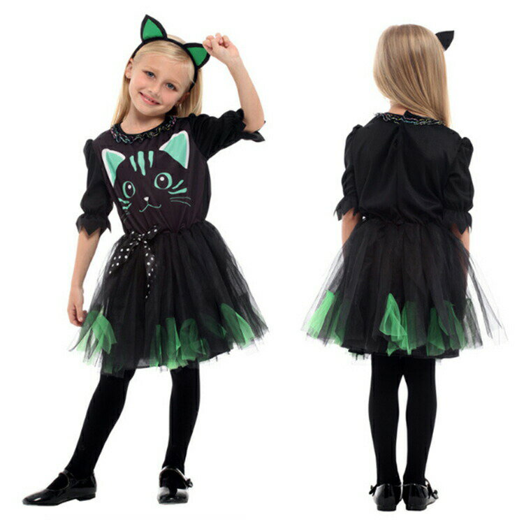 ハロウィン 衣装 子供 黒猫服 コスプレ 女の子 魔法使い 仮装 コスチューム ハロウィンパーティー ハロウイン イベント ハロウィーン 可愛い 小悪魔 魔女ハット 魔女 コスプレ ウィッチ プリンセス 仮装 コスチューム