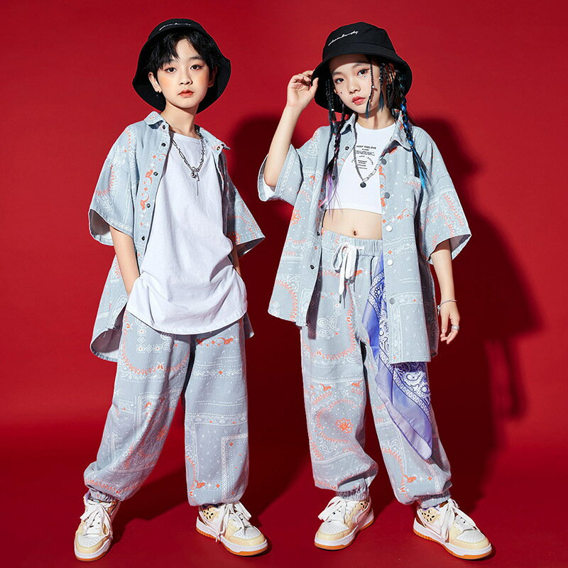 送料無料 ヒップホップ 衣装 キッズダンス 衣装 女の子 男の子 ガールズ 子供 半袖 Tシャツ ジョガーパンツ KPOP アイドル 衣装 HIPHOP..