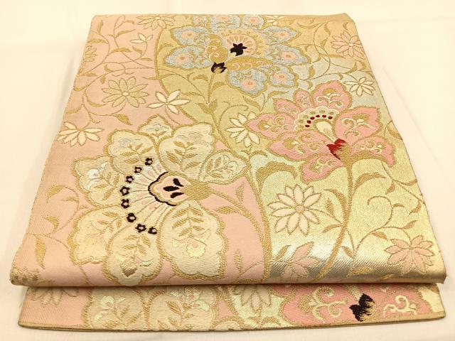 平和屋着物◎六通柄 本袋帯 更紗花唐草文 金銀糸 正絹 逸品 BAAW0737hj