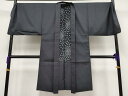 平和屋本店■極上 男性 長羽織 黒紬 キングサイズ 市松綾織 逸品 CYAA1480s5