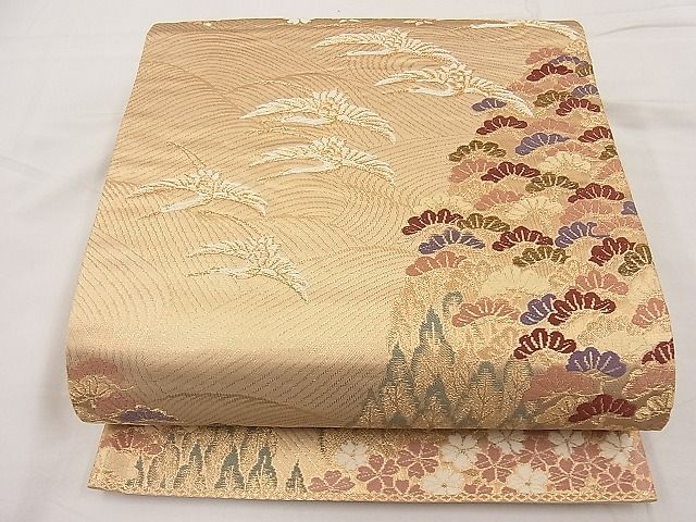 平和屋着物■六通柄袋帯　唐織　本松飛鶴文　金糸　逸品　n-ip0712