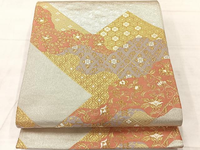 平和屋着物◎六通柄袋帯　吉祥花文　金銀糸　正絹　逸品　AABF9701uk