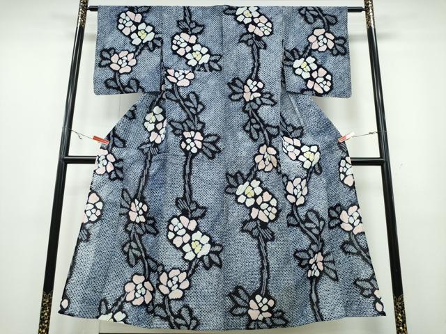 平和屋着物∴夏物　浴衣　有松鳴海絞り　枝牡丹　綿　逸品　CABA0675ng