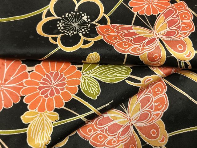 Kimono - 平和屋着物●洗える最高級着物　＜英＞はなぶさ謹製　小紋　花蝶文　黒地　洗える着物　AABG4431fy