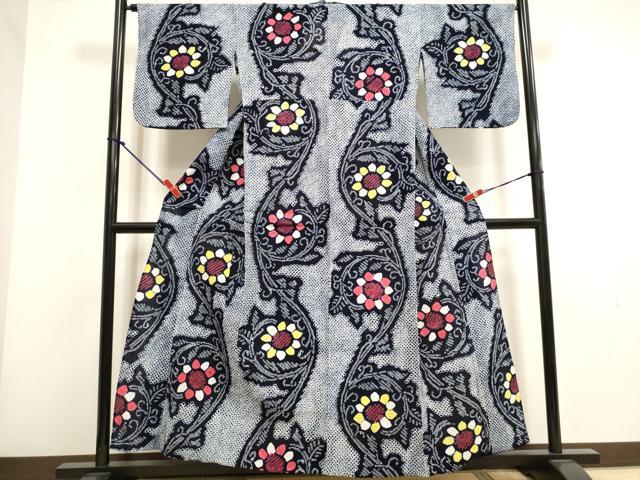 平和屋着物∴夏物　浴衣　有松鳴海絞り　枝花文　綿　逸品　DABI3046cd