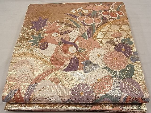 平和屋着物■佐賀錦 六通柄袋帯 流水鴛鴦籬花文 金糸 逸品 id0234