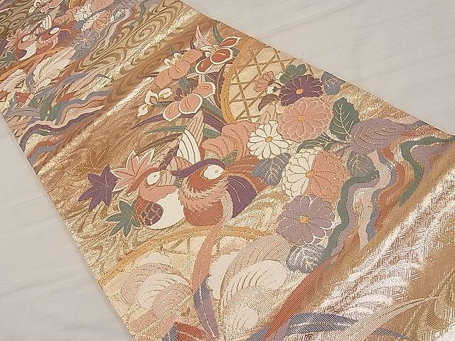 平和屋着物■佐賀錦　六通柄袋帯　流水鴛鴦籬花文　金糸　逸品　id0234