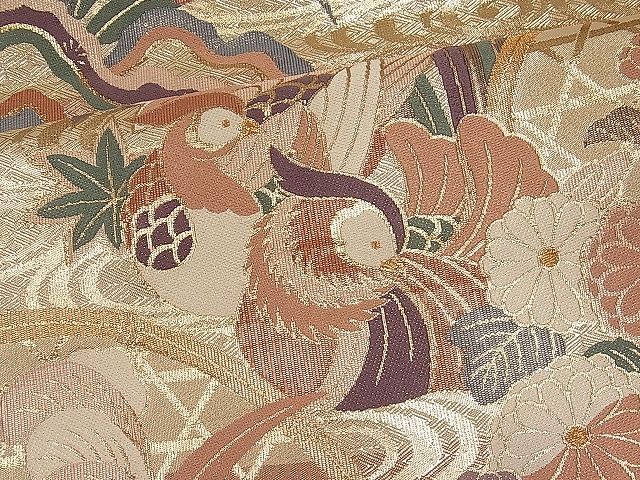 平和屋着物■佐賀錦　六通柄袋帯　流水鴛鴦籬花文　金糸　逸品　id0234