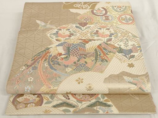 平和屋着物◎六通柄袋帯 唐織 道長末広文 金糸 正絹 逸品 AAAR5154st 平和屋着物◎六通柄袋帯 唐織 道長末広文 金糸 正絹 逸品 AAAR5154st