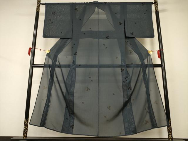 平和屋着物＊夏物　小紋　紗　舞葉文　正絹　逸品　AAAX9830jd