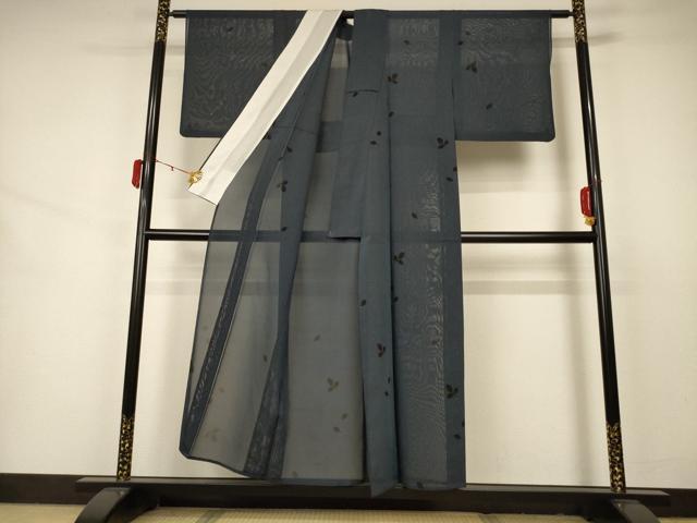 平和屋着物＊夏物　小紋　紗　舞葉文　正絹　逸品　AAAX9830jd