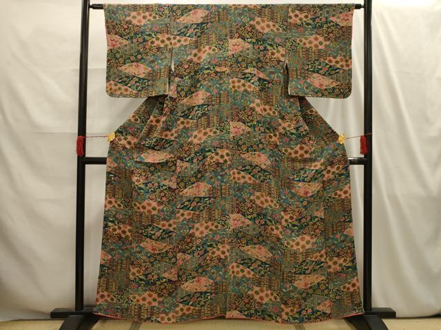 平和屋着物■上質な小紋　裂取花文　正絹　逸品　AABI4169sx