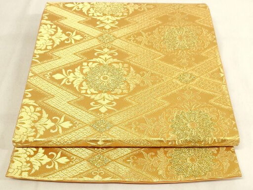 平和屋着物◎六通柄袋帯 松皮菱唐花文 金糸 正絹 逸品 AAAL9714Adw 平和屋着物◎六通柄袋帯 松皮菱唐花文 金糸 正絹 逸品 AAAL9714Adw
