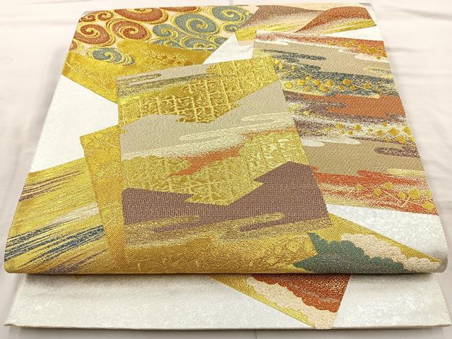 平和屋着物◎六通柄袋帯　色紙流水文　金銀糸　正絹　逸品　BAAQ9959cm