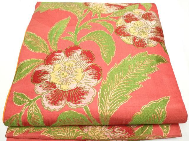 平和屋着物●アンティーク　大正ロマン　九寸開き名古屋帯　更紗花文　金糸　正絹　逸品　CAAZ4277hy