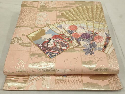 平和屋着物◎六通柄袋帯 歌扇 吉祥人物花文 巧芸箔 正絹 逸品 AAAL6627tg 平和屋着物◎六通柄袋帯 歌扇 吉祥人物花文 巧芸箔 正絹 逸品 AAAL6627tg