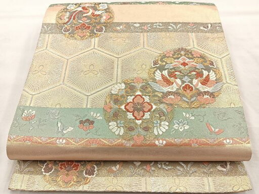 平和屋着物◎六通柄袋帯 花鳥唐草丸文 金銀糸 正絹 逸品 BAAQ9971cm 平和屋着物◎六通柄袋帯 花鳥唐草丸文 金銀糸 正絹 逸品 BAAQ9971cm
