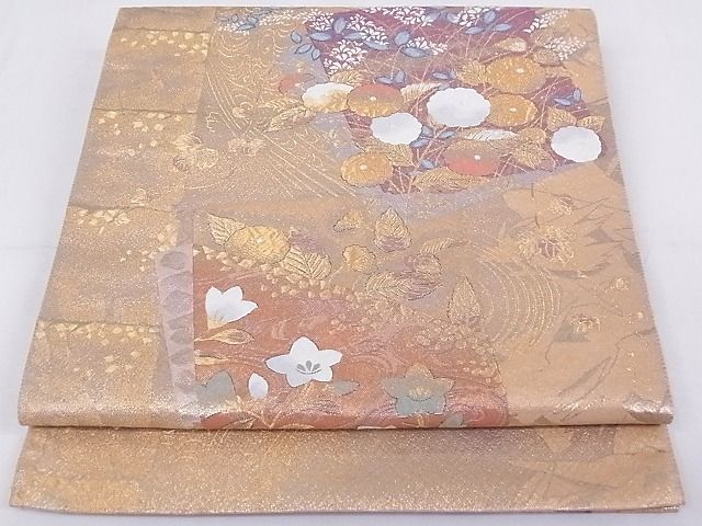 平和屋着物◎六通柄袋帯 琳派色紙の薫 金銀糸 正絹 逸品 AAAI2949Aru