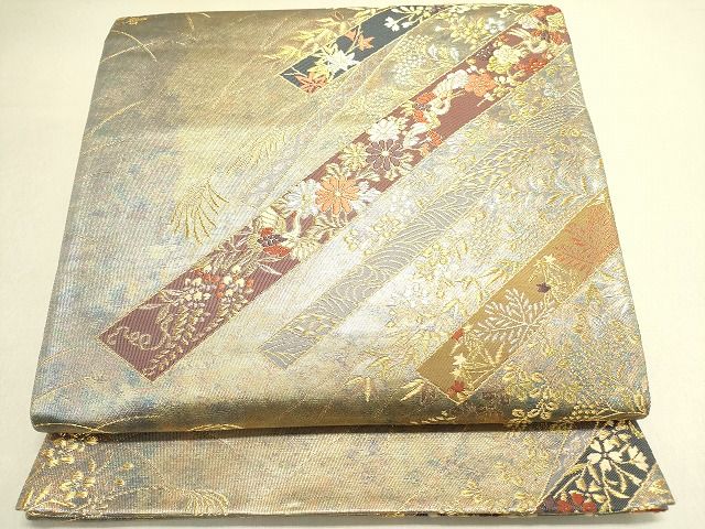 平和屋着物◎六通柄袋帯　飛鶴草花文　金銀糸　引箔　逸品　DAAH4863yyy